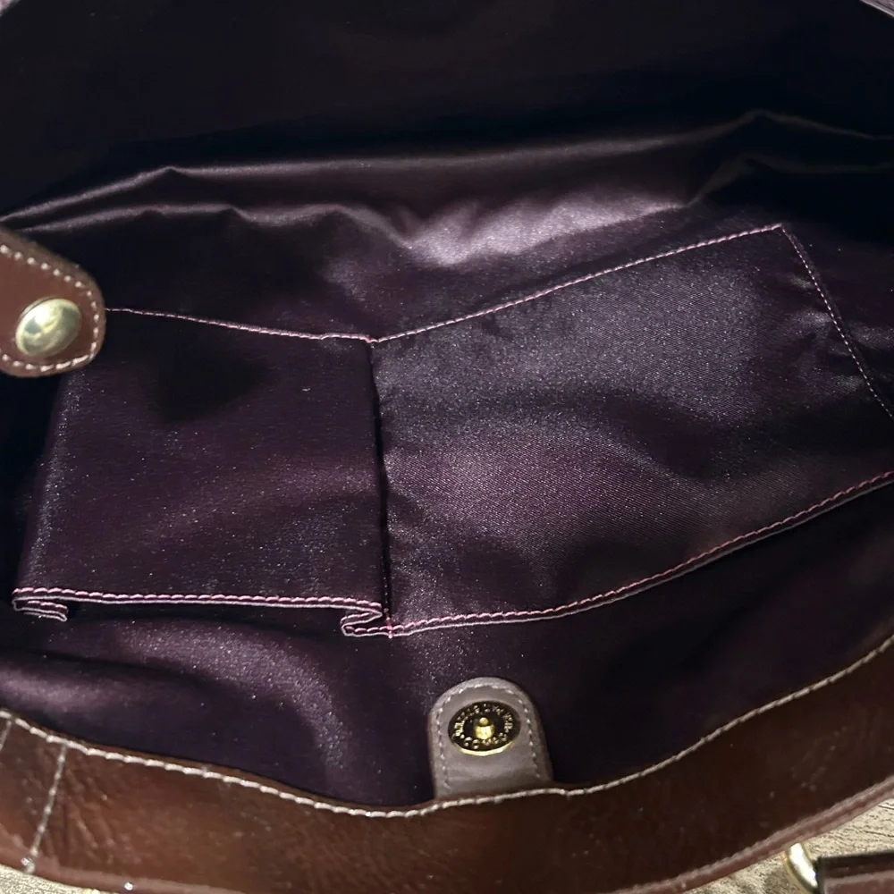 New Coach Ashley Scarf Print Purse F20113 Purple Brown Patent Leather Bag Y2K - Picture 8 of 15